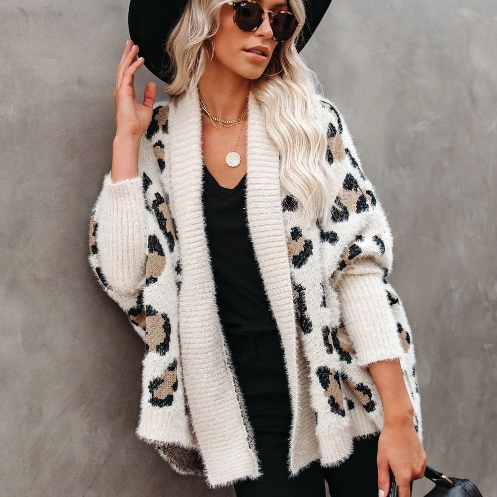 New Cozy Leopard Oversized Fuzzy Cardigan Sweater - Picture 7 of 11